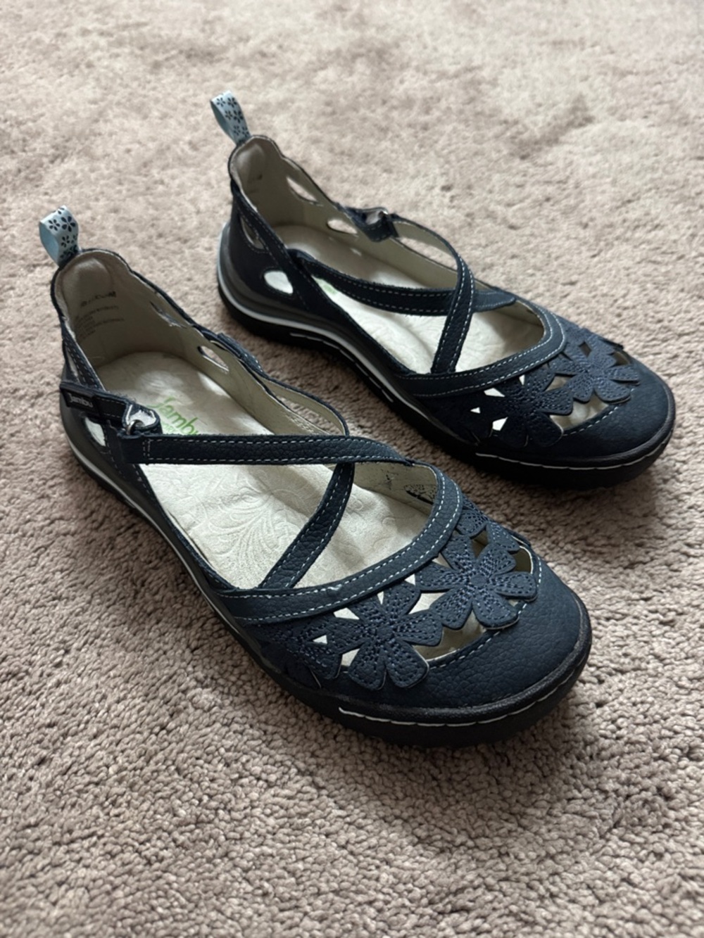 Jambu Blossom Encore Floral Mary Jane Flats Blue Comfort Slip On Shoes SIZE 7